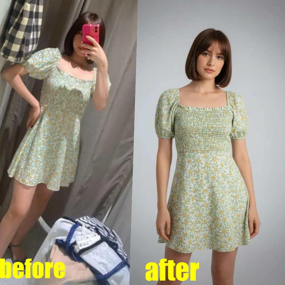 Depop resale photo before and after AI enhancement
